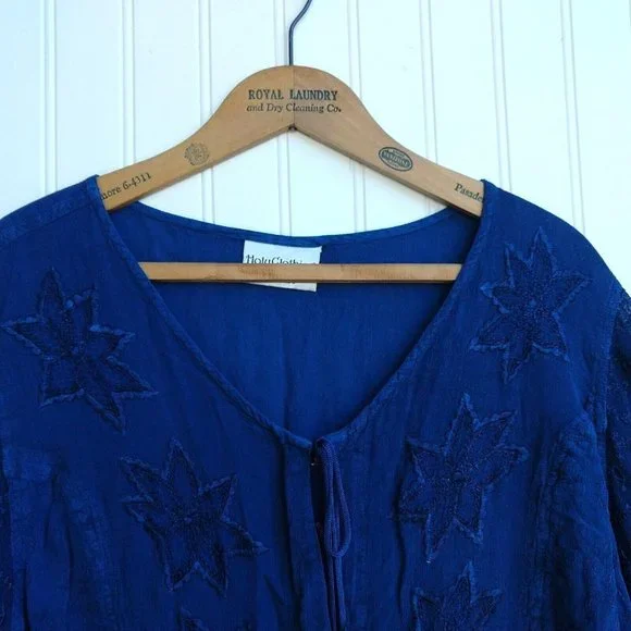 Holy Clothing Rachelle Tunic Top Size XL 1X Blue Ruffle Embroidered Tassels - Picture 3 of 11